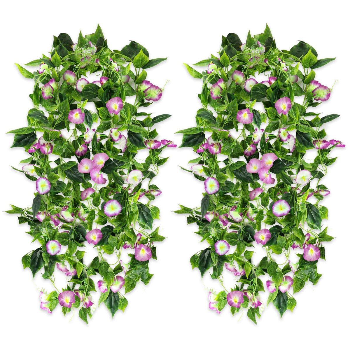 Artificial Morning Glory Flower Vines, 2Pcs 15Feet Hanging Plants Silk Garland Fake Green Plant Home Garden Wall Fence Indoor Outdoor Wedding Birthday Decor