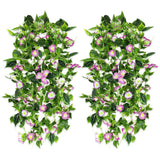 Artificial Morning Glory Flower Vines, 2Pcs 15Feet Hanging Plants Silk Garland Fake Green Plant Home Garden Wall Fence Indoor Outdoor Wedding Birthday Decor