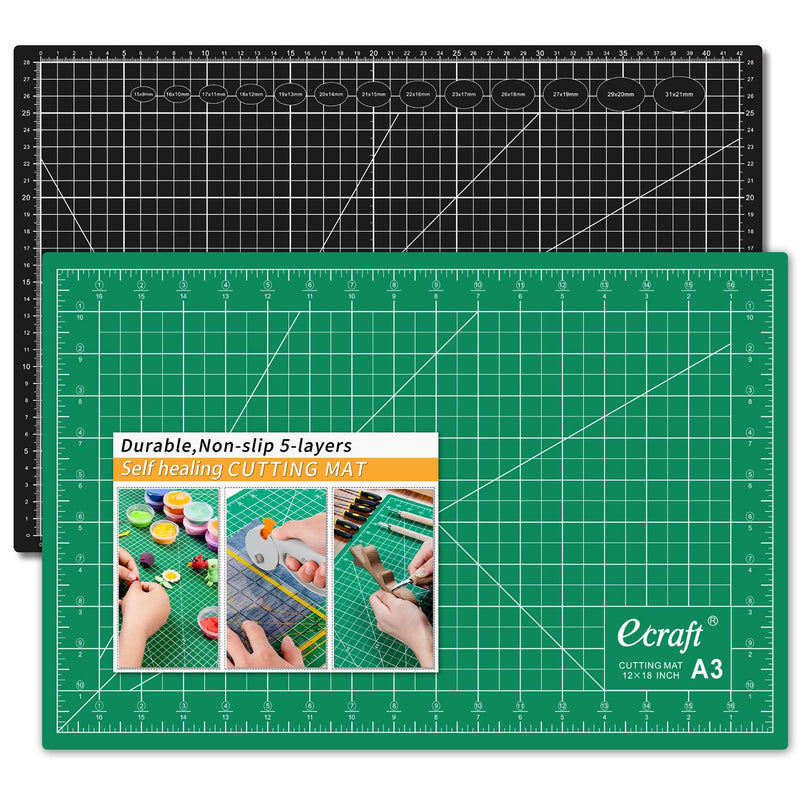 Self Healing Cutting Mat: 12" X 18"(A3) Double Sided 5-Ply Fabric Cutting Mat