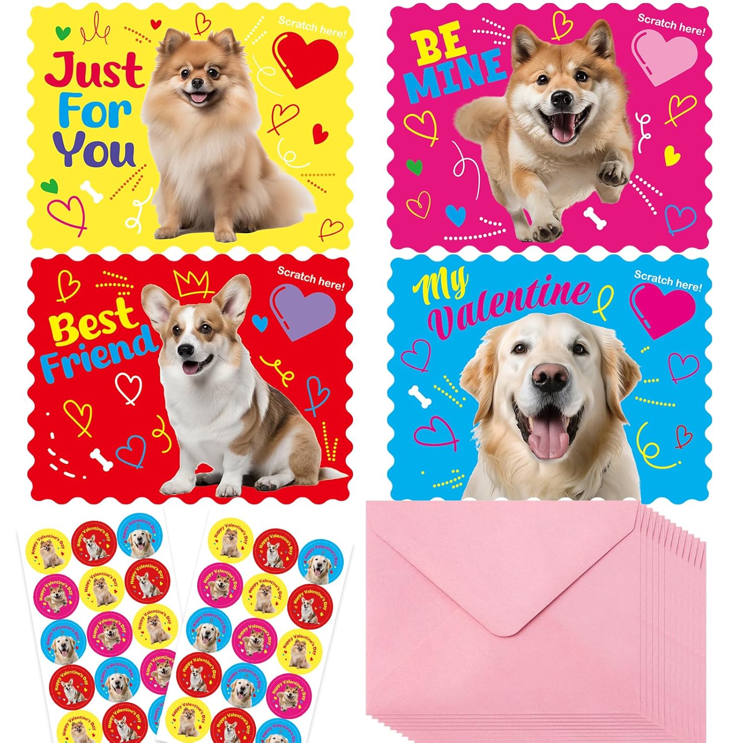 Valentines Cards Scratch Sniff Puppy Card Valentine Strawberry Scented Pet Notecard With Envelopes Stickers For Kids Boys Girls School Classroom Party Favors Exchange Supplies 28Pcs