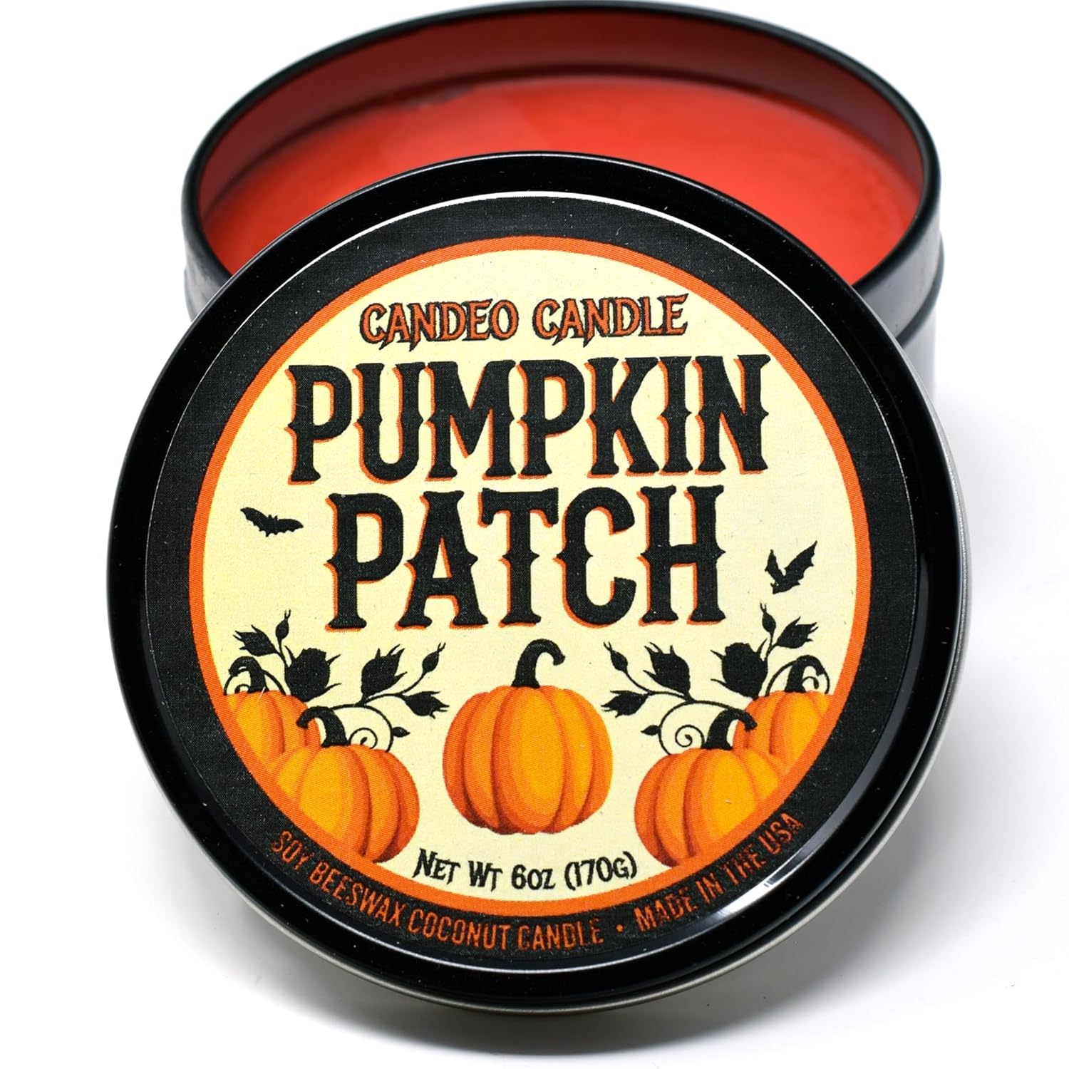 Pumpkin Patch 2 - Halloween Candles - Container Candle, 6 Oz - Made With Beeswax, Coconut And Soy - Black Tin Candle - Handmade In The Usa -