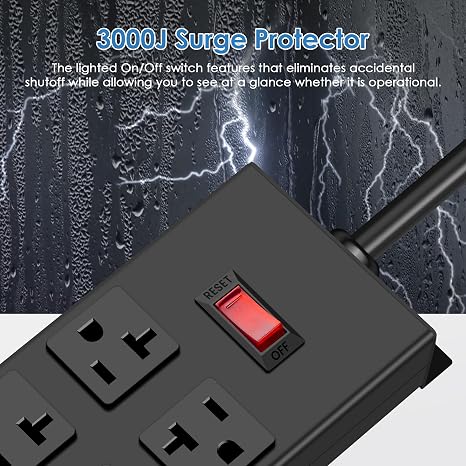 Heavy Duty 20A Metal Power Strip 6 Outlets 3000J Surge Protector 12 Gauge 6FT