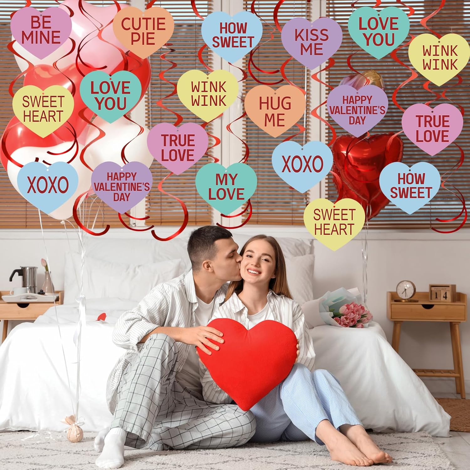 72 Pcs Valentine'S Day Hanging Swirls Decorations Be Mine Love Conversation Valentine Party Decoration Ceiling Decorations Foil Swirls For Home Office Party Favors Supplies