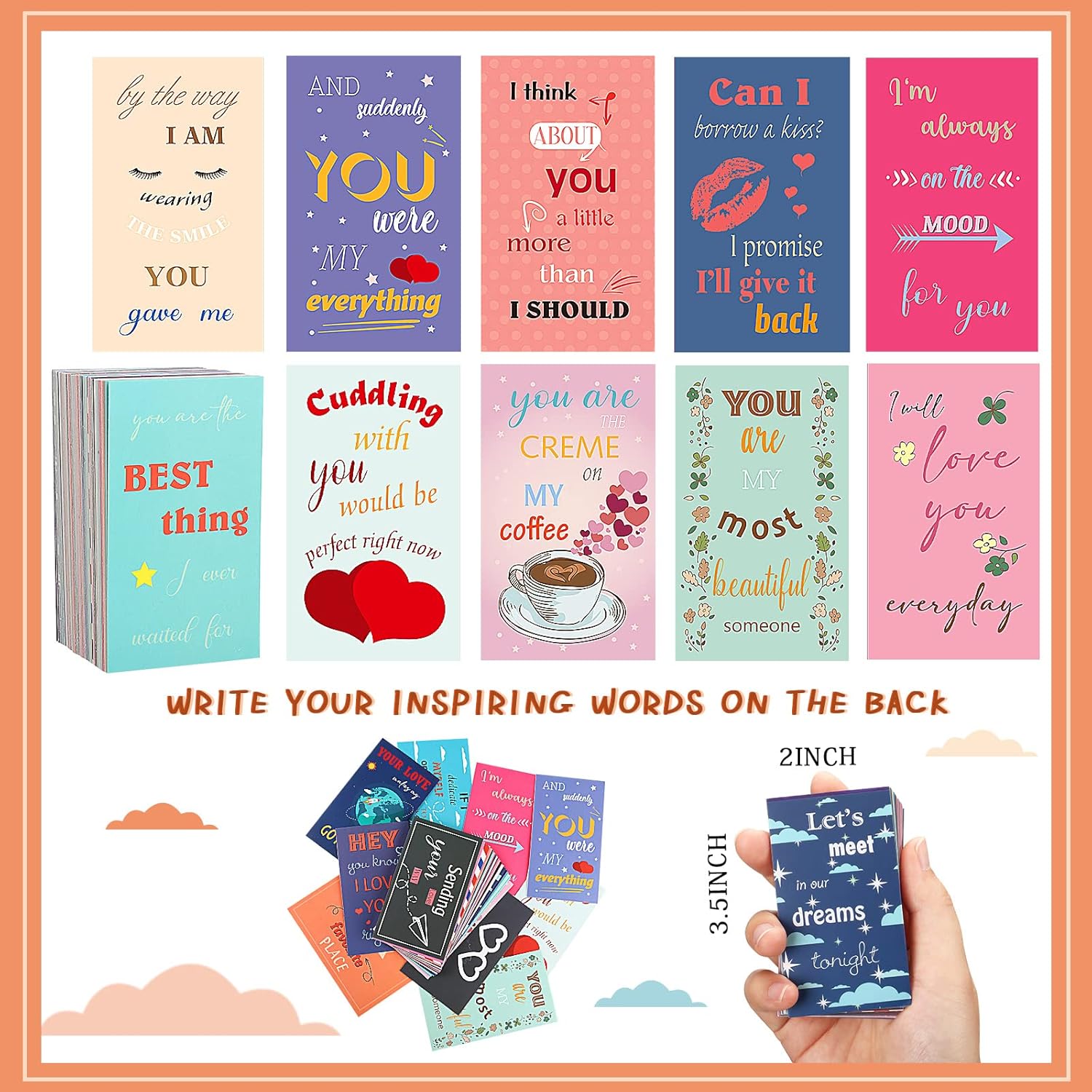 120 Pieces Love Notes For Him Her Romantic Lunch Box Notes Mini Valentine'S Day Cards Inspirational Design 2 X 3.5 Inch For Husband Wife Adults Beloved Ones, 30 Styles