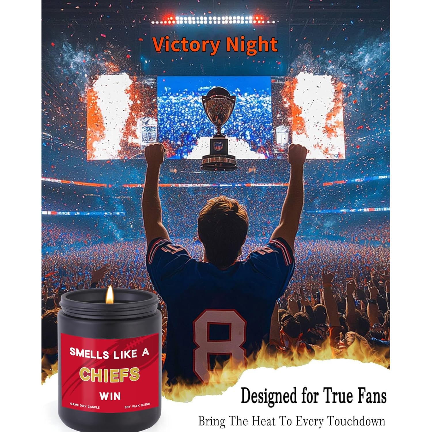 Smells Like A Chiefs Win Scented Candle Football Themed Merch Fan Shop Men Women Sport Stuff Gear Decor Kansas City Team Decorations Guy Him Brother Dad Friend Boyfriend Birthday Unique Funny Gift