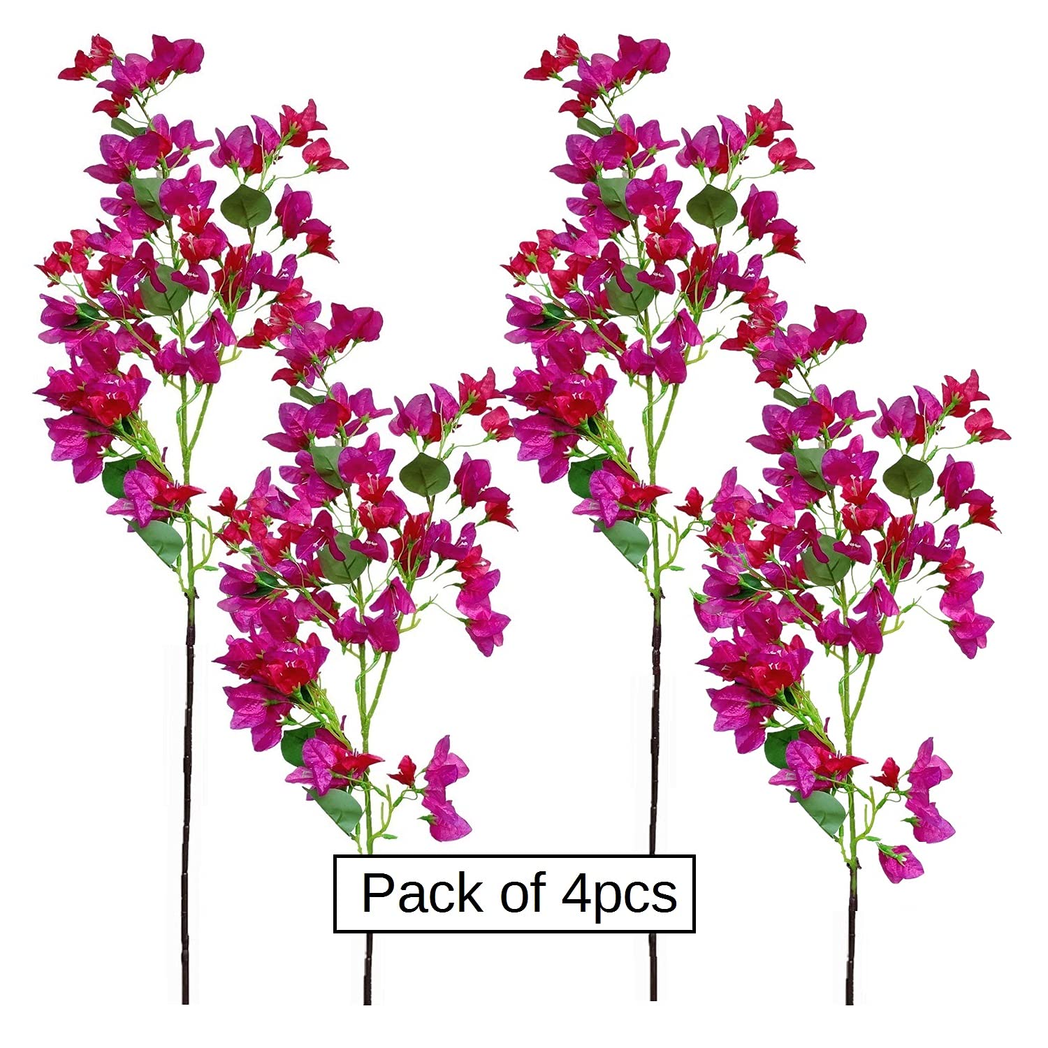 Artificial Flowers Silk Bougainvillea Branches Faux Artificial Bougainvillea Floral Stems Long Plant Branches 45" For Wedding Centerpieces, Table Runner, Home Decoration (Fushia Mixed - Pack Of 4Pcs)