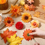 87 Pcs Artificial Thanksgiving Flowers Bouquets Fall Chrysanthemums Ball Flowers Maple Leaf Sunflower Head Accessories For Thanksgiving Diy Wreath Floral Arrangements Table Centerpiece Decor