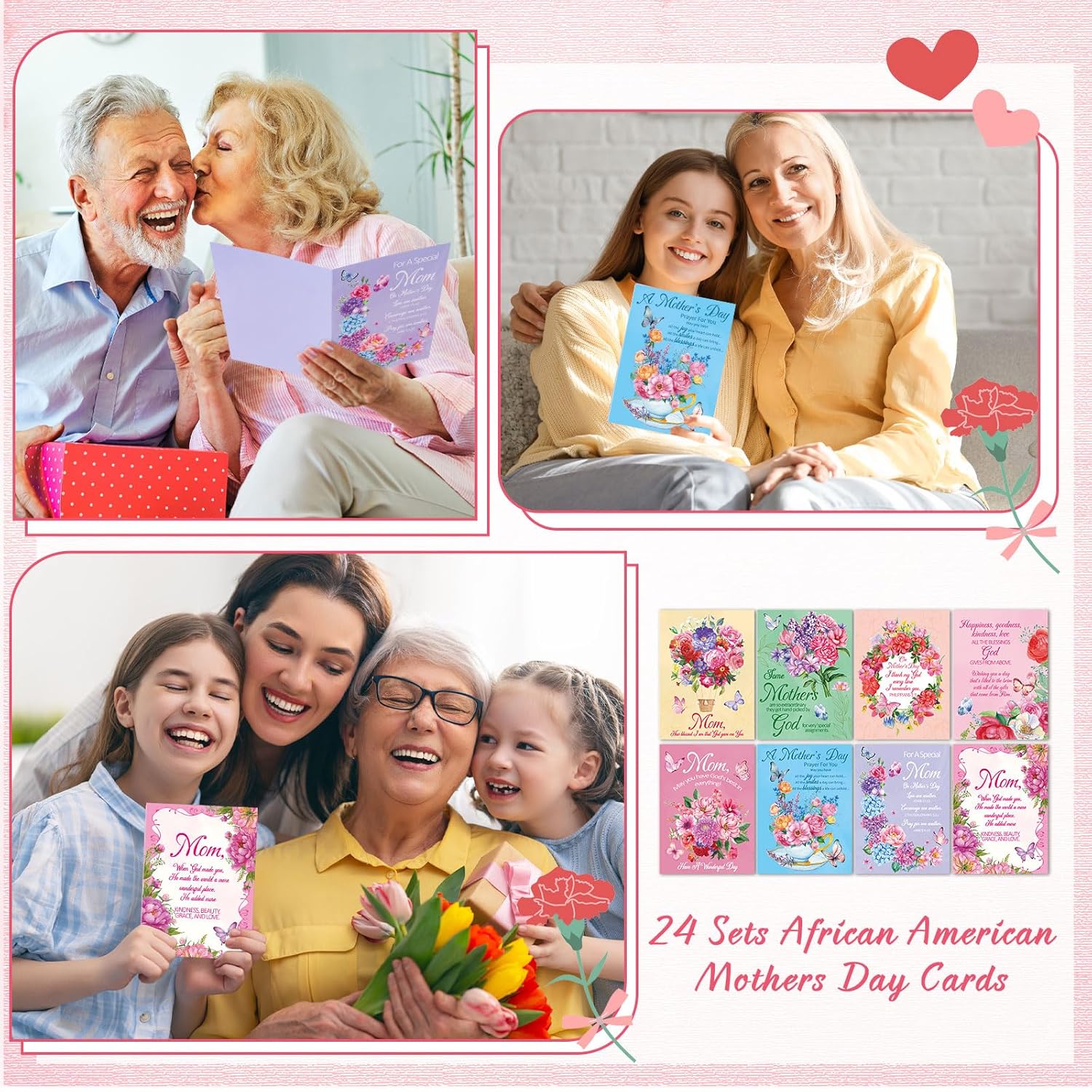 24 Pack Christian Mothers Day Religious Cards With Envelopes For Mom Floral Mothers Day Christian Greeting Cards For Prayer Gifts(Elegant Style)