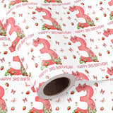 Berry 3Rd Birthday Wrapping Paper Roll - Mini Roll - 17 Inch X 16.5 Feet - Happy 3Rd Birthday Pink Bow And Strawberry Wrapping Paper For Girls Kids, Baby Shower