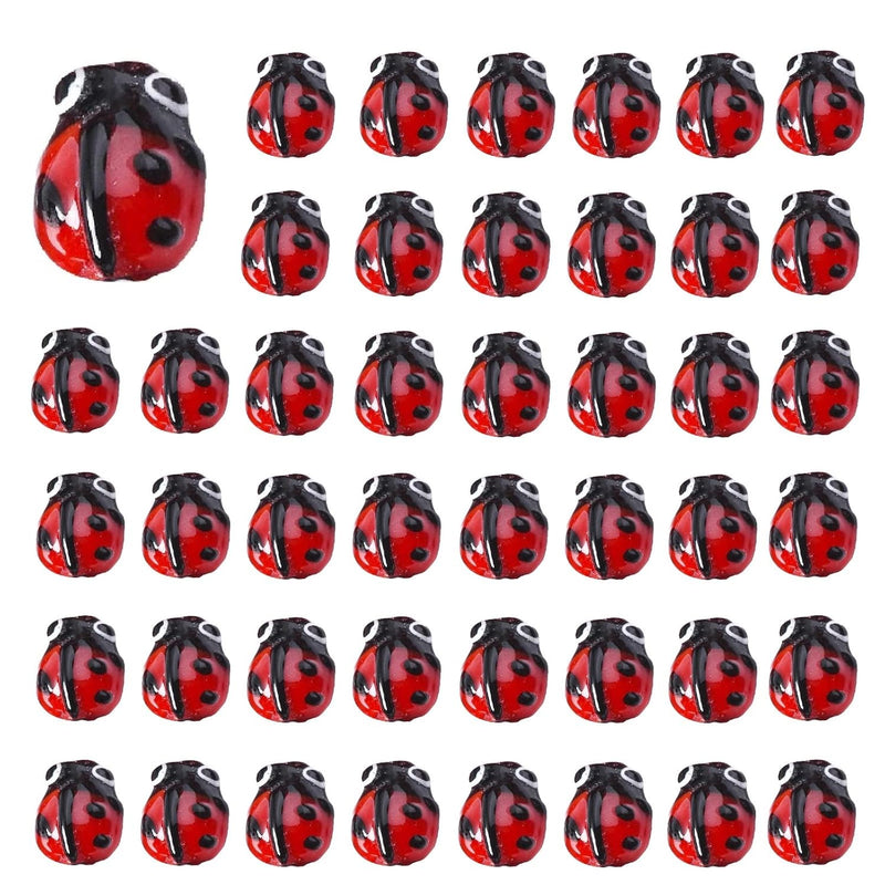 1 Box 40Pcs Ladybug Beads Ladybug Bead Bulk Red Lampwork Glass Flying