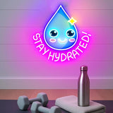 Stay Hydrated Neon Sign H2O Water Molecule LED Wall Light Cute Kawaii Gym Kitchen Bedroom Decor