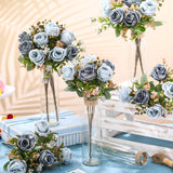 10 Sets Blue Rose Table Centerpiece Decor Bulk For Wedding, Artificial Blue Flower Bouquets Arrangement With Mason Jars Vase For Office Home Kitchen Tea Party Bridal Party Event Table Decor