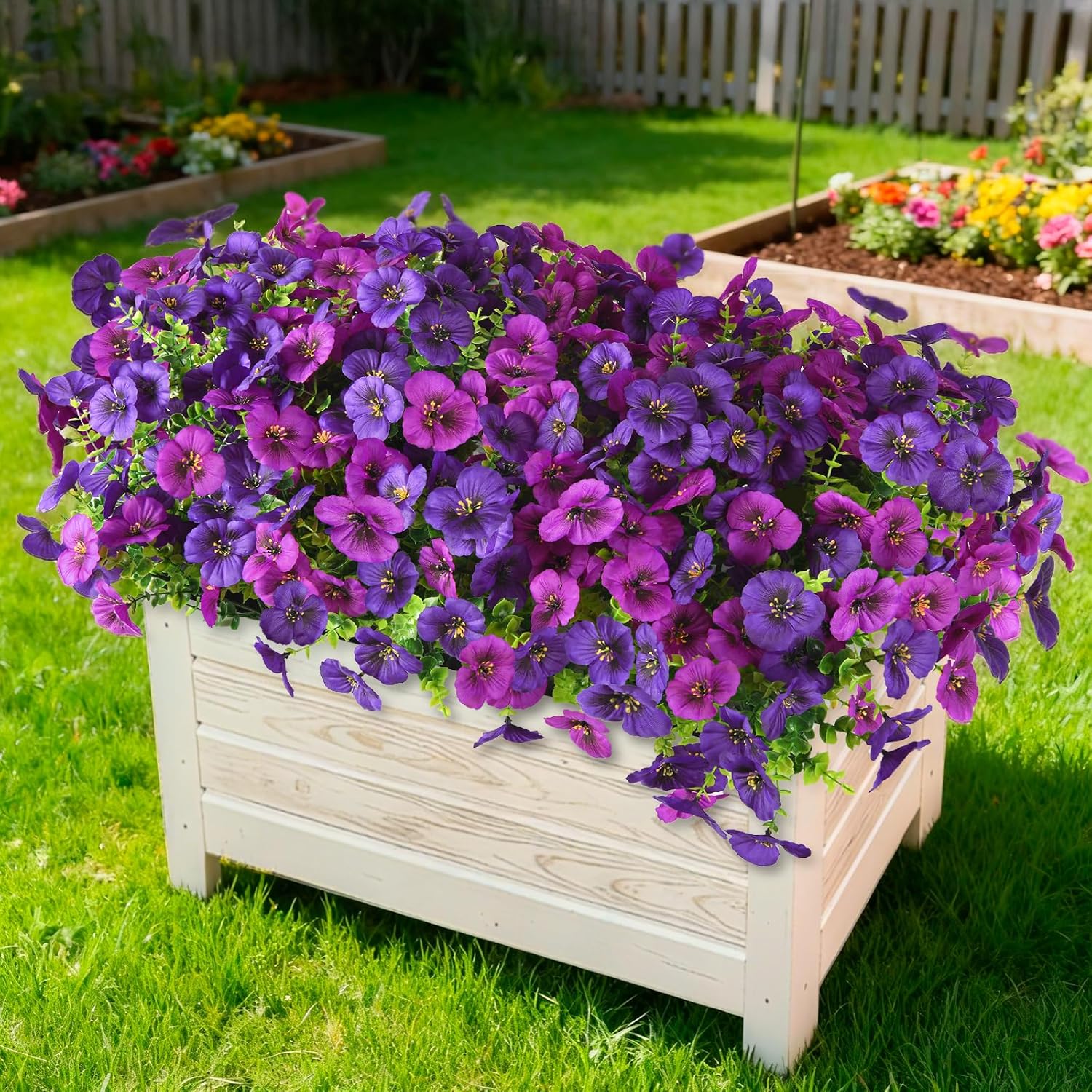 Artificial Fake Pansy Flowers For Outdoor Spring Decor, 12 Bundles Realistic Silk Pansies With Eucalyptus Stem Faux Plants Uv Resistant For Outside Planters Garden Window Cemetery (Fuchsia Purple)