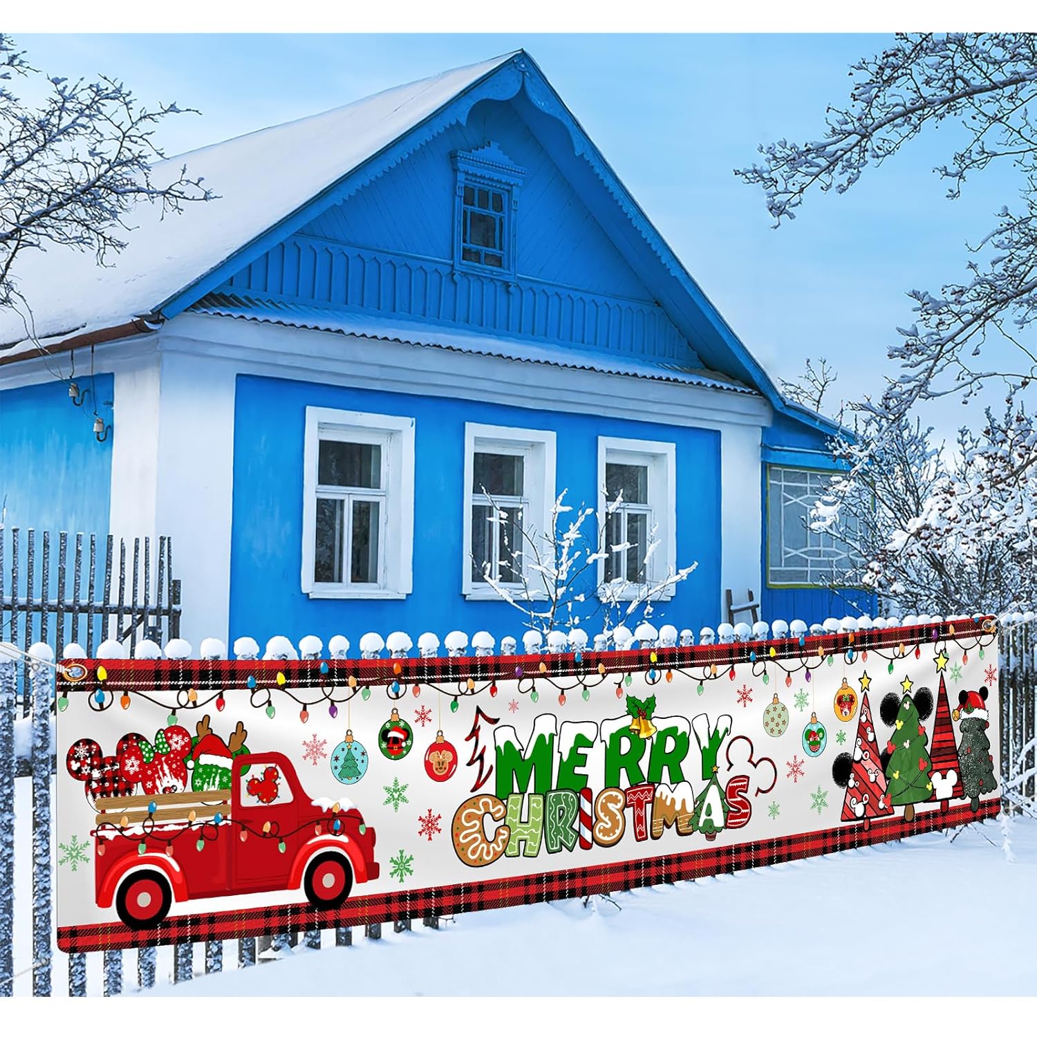 Mouse Christmas Decoration, Merry Christmas Supplies Mouse Theme Yard Sign Banner For Winter 2023 Xmas Holiday Car Tree