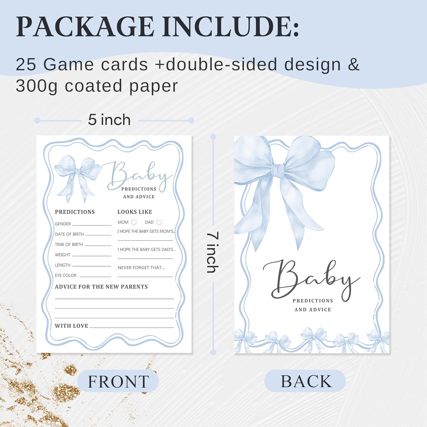 Baby Shower Predictions And Advice Cards For New Parents, Baby Shower Game For Girl Boy, 25 Pack Double-Side Gender Neutral Games, Blue Bow-F09