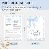 Baby Shower Predictions And Advice Cards For New Parents, Baby Shower Game For Girl Boy, 25 Pack Double-Side Gender Neutral Games, Blue Bow-F09