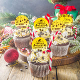 10 Pieces Merry Christmas Acrylic Cupcake Toppers Snowflake Shapes Round Mirror Engraved Cake Topper Cupcake Decorations For Christmas Party (Gold)