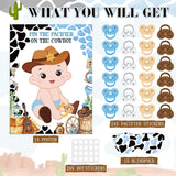 Pin The Pacifier On The Cowboy Party Games First Rodeo Party Decor Include A Baby Poster Blindfold 24 Pacifier Stickers For Western Theme Baby Shower Decorations (White,West Cowboy)