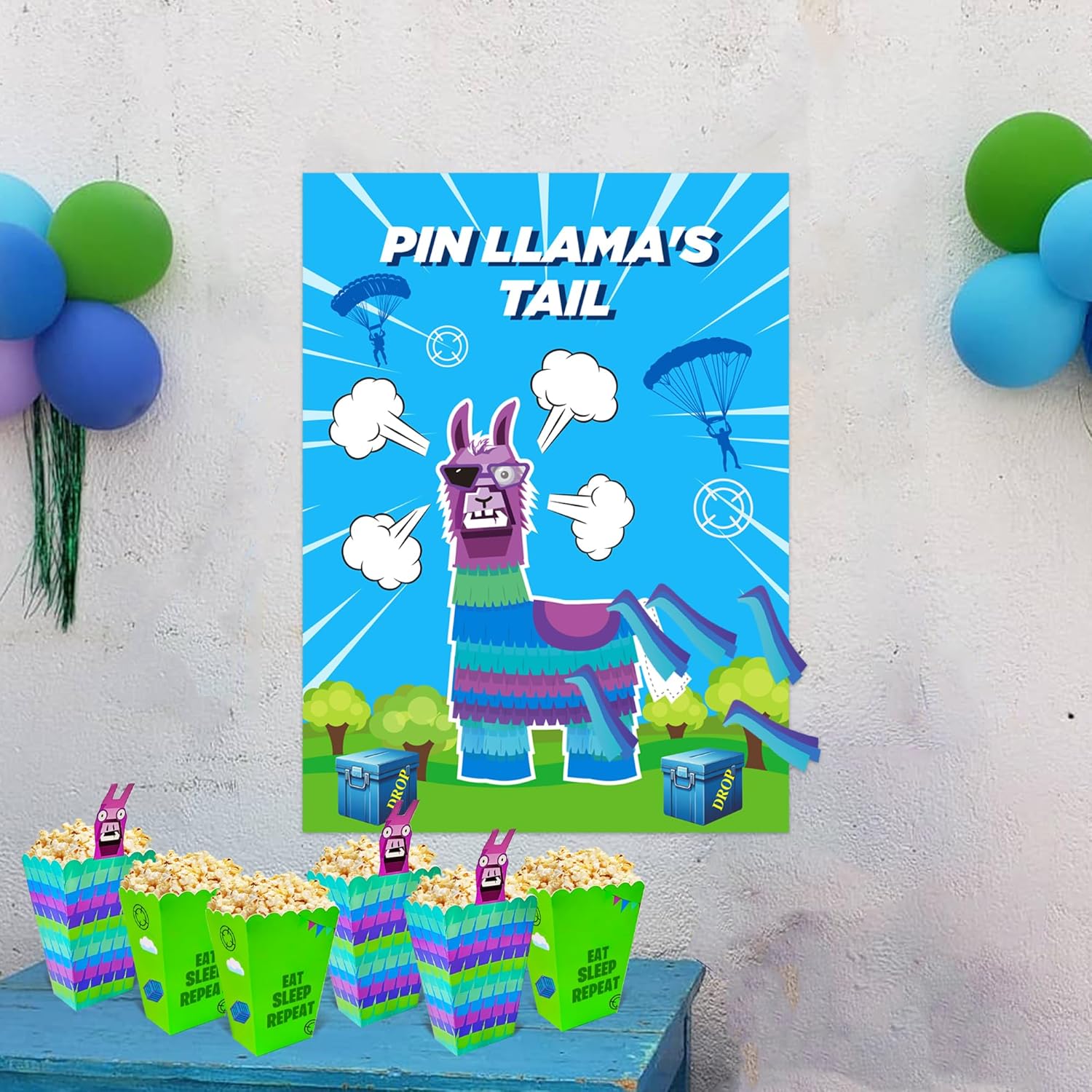 Video Game Party Decorations,Pin The Tails On Llama, Large Poster With 28Pcs Tails Stickers For Pinata Party Games, Gamer'S Birthday Theme Party Supplies, Dmsj-2024-0515