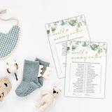 Would Mommy Rather Baby Shower Game Cards - Golden Greenery - 30 Double-Sided Fill In Style Game Cards For Gender Reveal, Baby Announcement, Party Games & Activity - D06