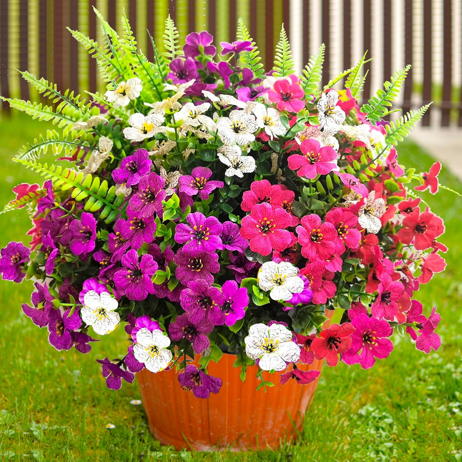 Artificial Flowers For Outdoors, 16 Bundles Artificial Plants Outdoor Fake Flowers Uv Resistant, Outdoor Fake Plants Faux Silk Flowers For Porch Outside Planter Window Box Garden