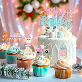Christmas Gingerbread Man Merry Birthday Party Decorations, Christmas Banner Cake Topper Latex Balloons For Winter Holiday Xmas Theme Boys Girls Party Supplies