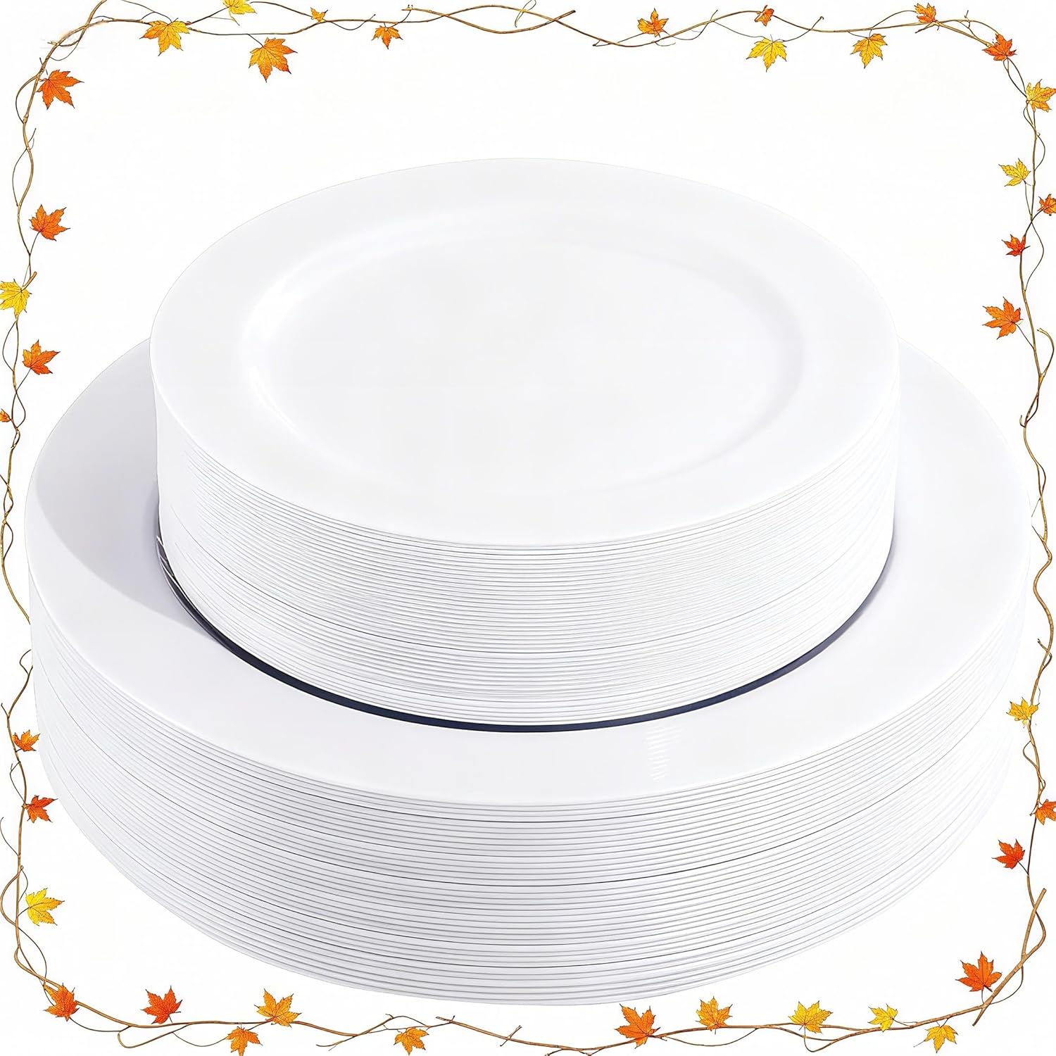 60Pcs White Plastic Plates - Heavy Duty White Disposable Plates For Christmas/Thanksgiving Party/Wedding -Serve For 30 Guests Include 30Pcs 10.25" & 30Pcs 7.5" Plates For Party