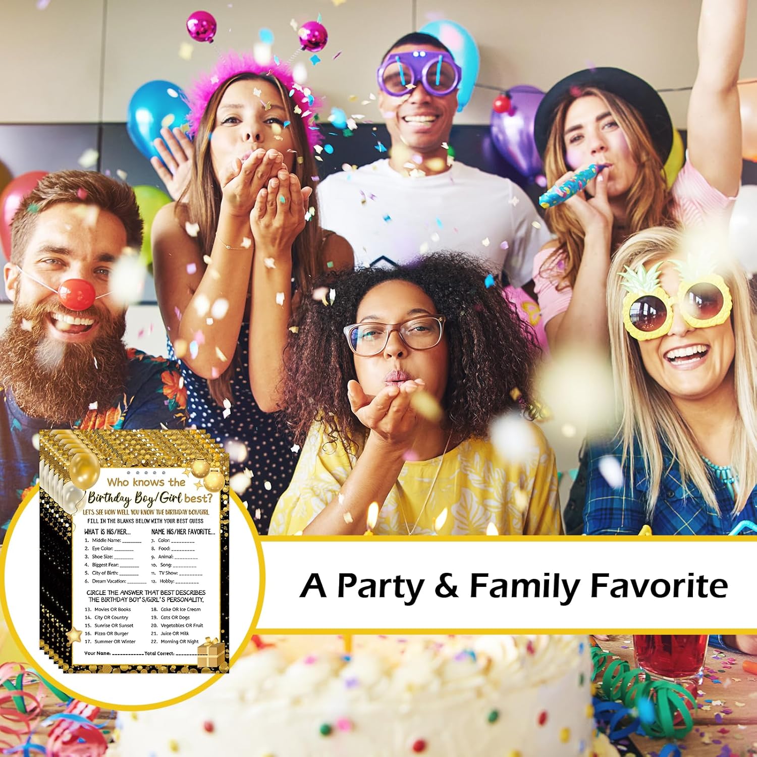 Who Knows The Birthday Boy Girl Best, Birthday Game Cards For Party Activities, Birthday Game Cards For Teens Kids Girls Boys Sleepover Party - Set Of 30 (Black Gold, Double-Sided)