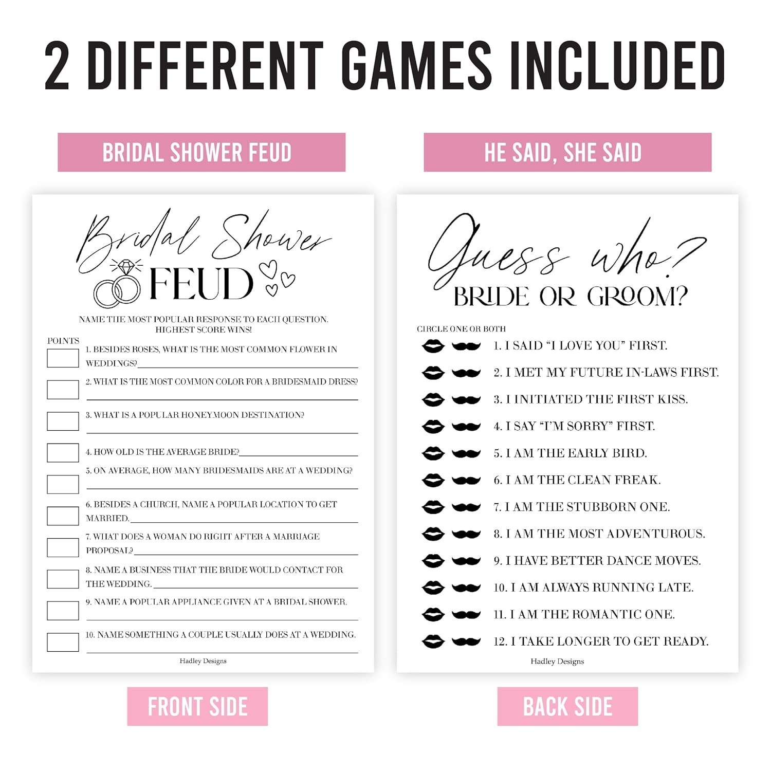 20 Minimalist Bridal Shower Games-Couples Wedding Shower Games, Bridal Games, He Said She Said Games, Family Feud Game