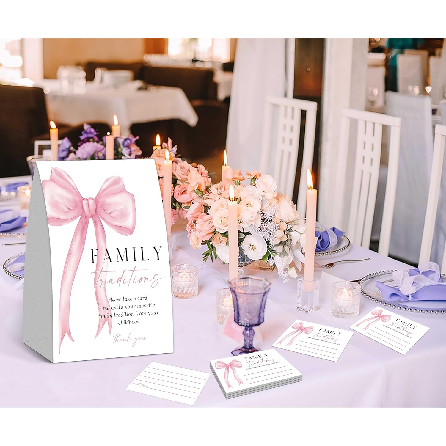 Family Tradition Cards For Baby Shower Games, Pink Bow Theme Baby Shower Game, 1 Standing Sign And 50 Advice Cards, Gender Reveal Party Supplies, Newborn Announcement Party Decorations