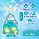 Mothers Day Rose Gifts For Her, Large Angel Rose Gifts For Women, Forever Real Roses In Angel Figurines, Angel Guardian With Roses Flower, Aqua Blue