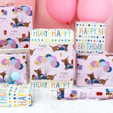 Birthday Dog Wrapping Paper, Reversible Color Happy Birthday Gift Wrap For Baby Shower, Valentines, Mothers Day, Graduation, Wedding, Fathers Day, Christmas (17In X 32.8Ft)