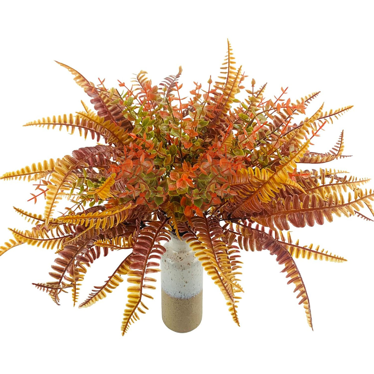 6Pcs Artificial Fall Flowers Outdoor Uv Resistant, 3Pcs Fall Fake Plants With 3Pcs Autumn Boston Fern Plants Bushes For Outside Garden Front Porch Sidewalk Window Box Fall Décor Orange