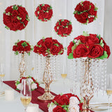 Artificial Flower Ball Wedding Centerpieces -10Pack Red Rose Silk Floral Half Ball - Faux Flower Balls Plastic Base For Event Table Arrangement Party Home Room Décor (Dia 10.6Inch)