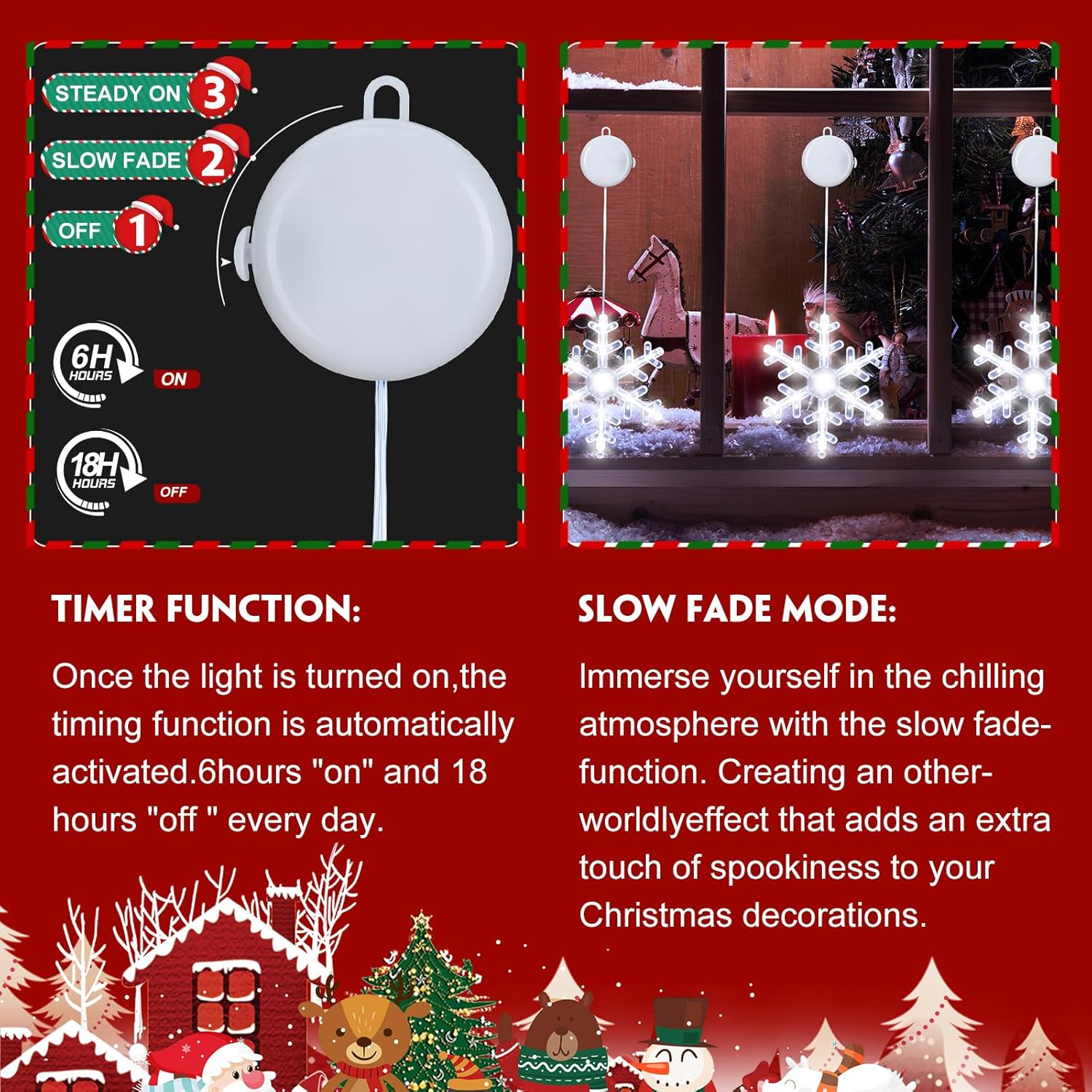 Christmas Decorations 3Pcs White Snowflake Window Lights With Suction Cup Battery Operated Christmas Lights, Hanging Lig
