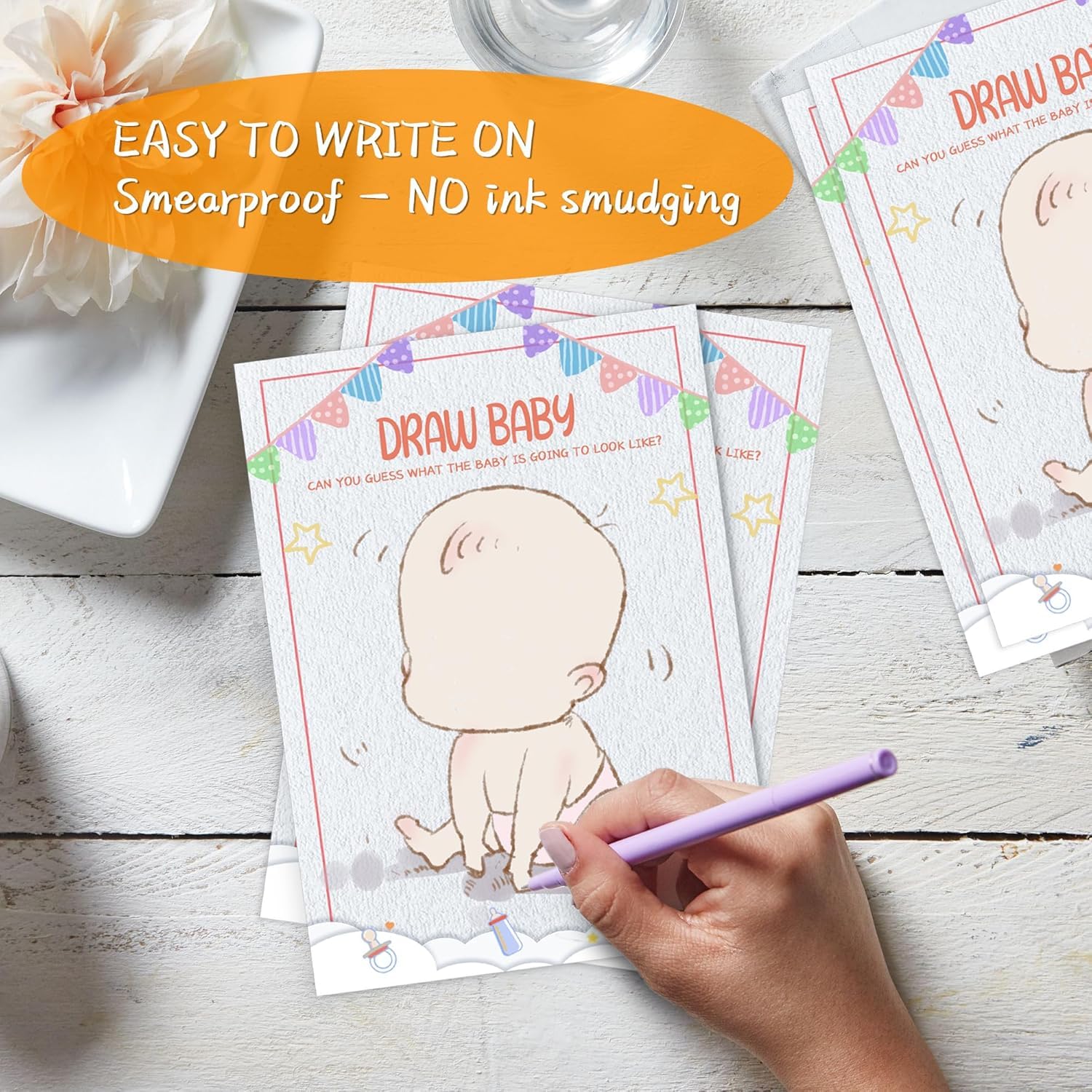 Draw Baby Face Baby Shower Games, Fun Gender Reveal Party Game For 30 Guest, Cute Draw Baby Game For Babyshower Party Supplies 5 * 7 Inch