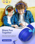 S8 Kids Wired Headphones, 85dB/94dB Limit, Adjustable, Mic, Navy/Blue