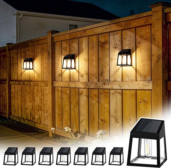 8 Pack Solar Fence Lights Waterproof Warm White Outdoor Yard Garden Post Deck Lights