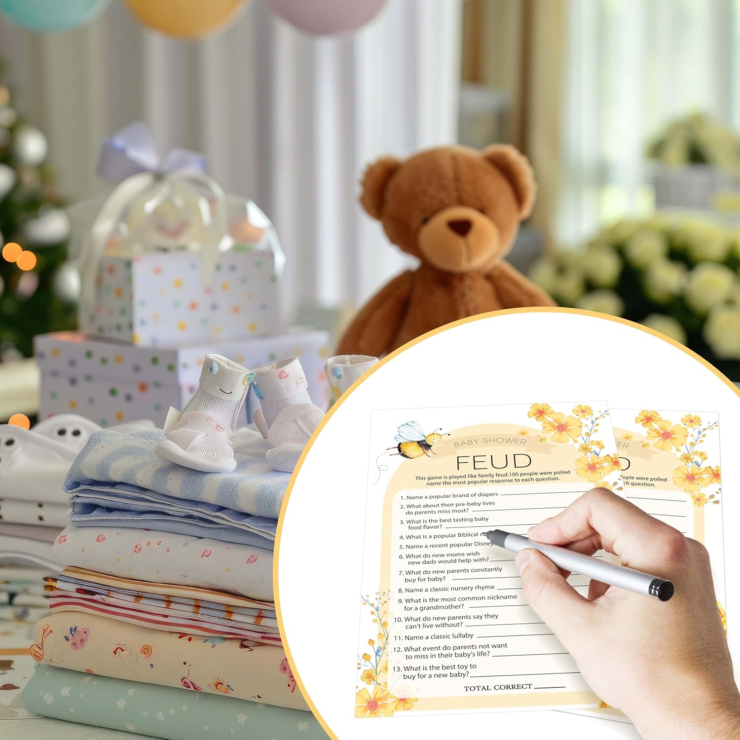 Baby Shower Games For Boys Girls, Honey Bee Themed Baby Shower Party Game Cards, Double Sided Gender Reveal Game Cards, Bumble Bee Pregnant Celebration Decoration Supplies, 03
