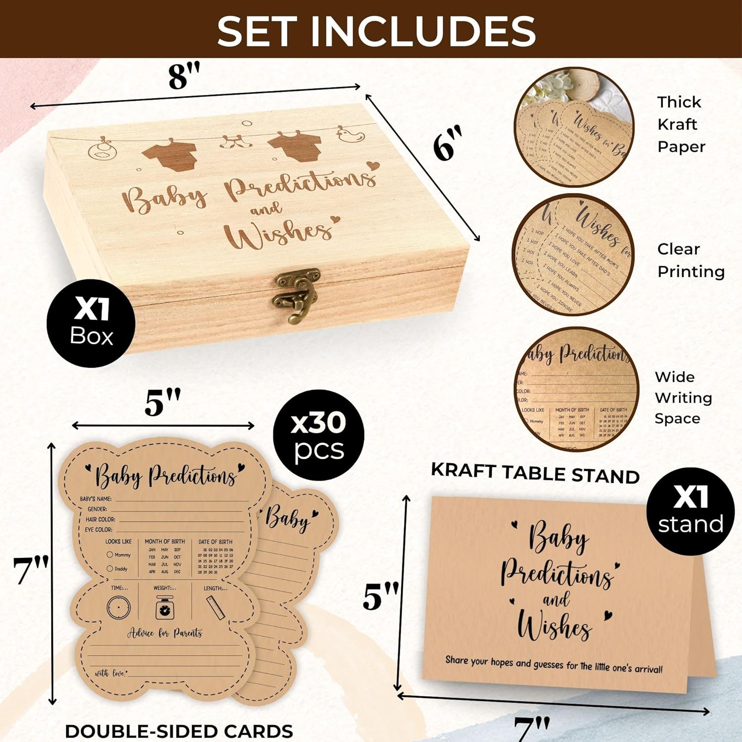 Baby Prediction Cards For Bear Decorations - Wishes Cards For Babys Shower Activities, We Can Bearly Wait Baby Shower Games, Boho Babys Predictions And Advice Card