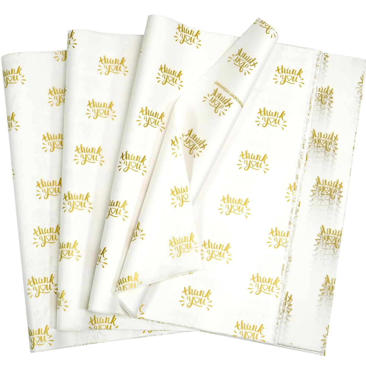 100 Sheets Golden Thank You Tissue Paper For Gift Bags,20X14 Inch Gift Wrapping Paper For Bridal Shower Birthday (White)