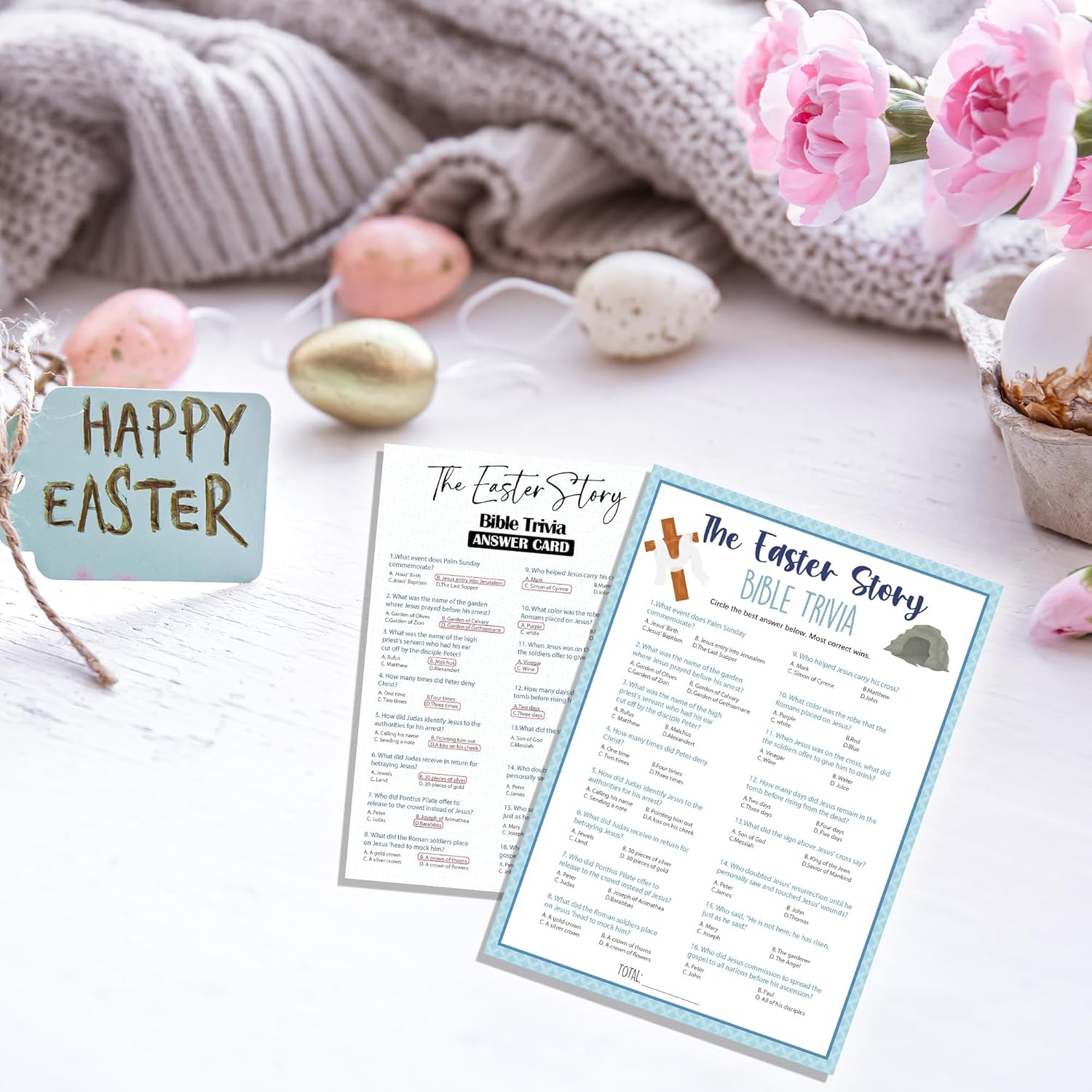 Easter Game Kit - The Easter Story - 20 Pcs Cross And Tomb Theme Bible Game Cards With 1 Answer Card For Family Easter Party Religious Activity School Sunday Activities Favors Decorations - 05