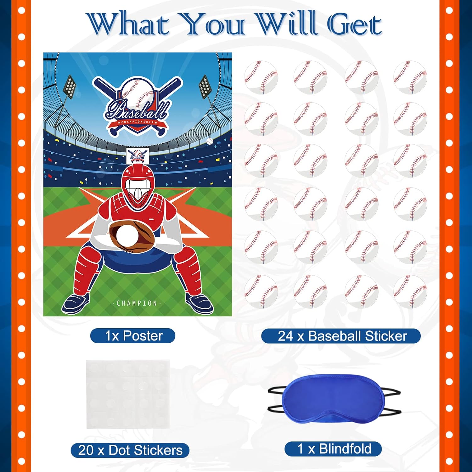 Pin The Baseball On The Glove - Baseball Party Games For Kids 20" X 28" Baseball Game Poster With 24 Reusable Stickers Sport Themed Birthday Party Favor Sets