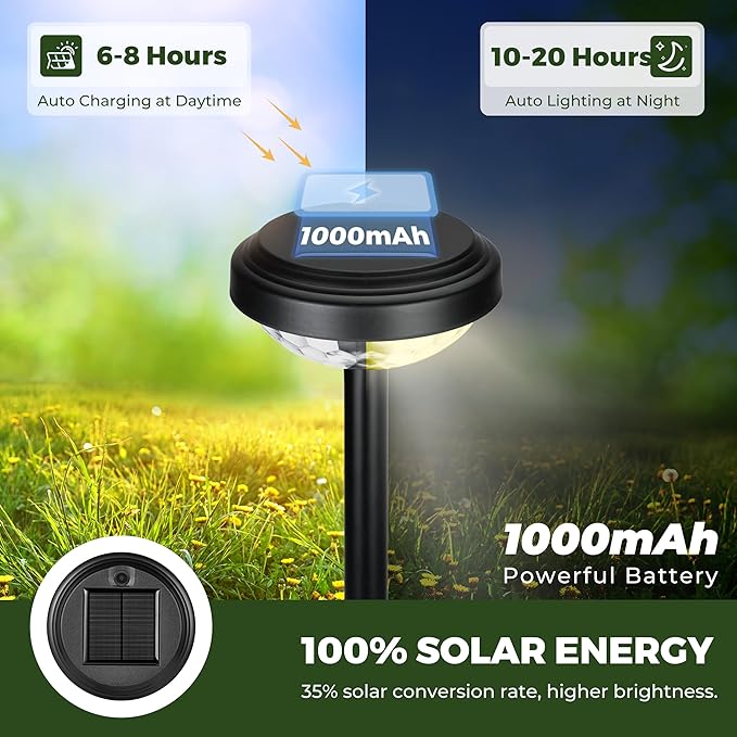 8 Pack Solar Pathway Lights IP67 Waterproof Color Changing & Warm White Garden Walkway Lights