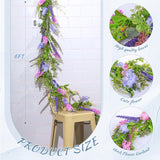 2 Pack 6 Ft Artificial Flower Garland With Lilac And Lavender Purple Pink Flower Fake Wisteria Vines Summer Greenery Eucalyptus Garland For Wedding Mantle Porch Stair Table Indoor Decor