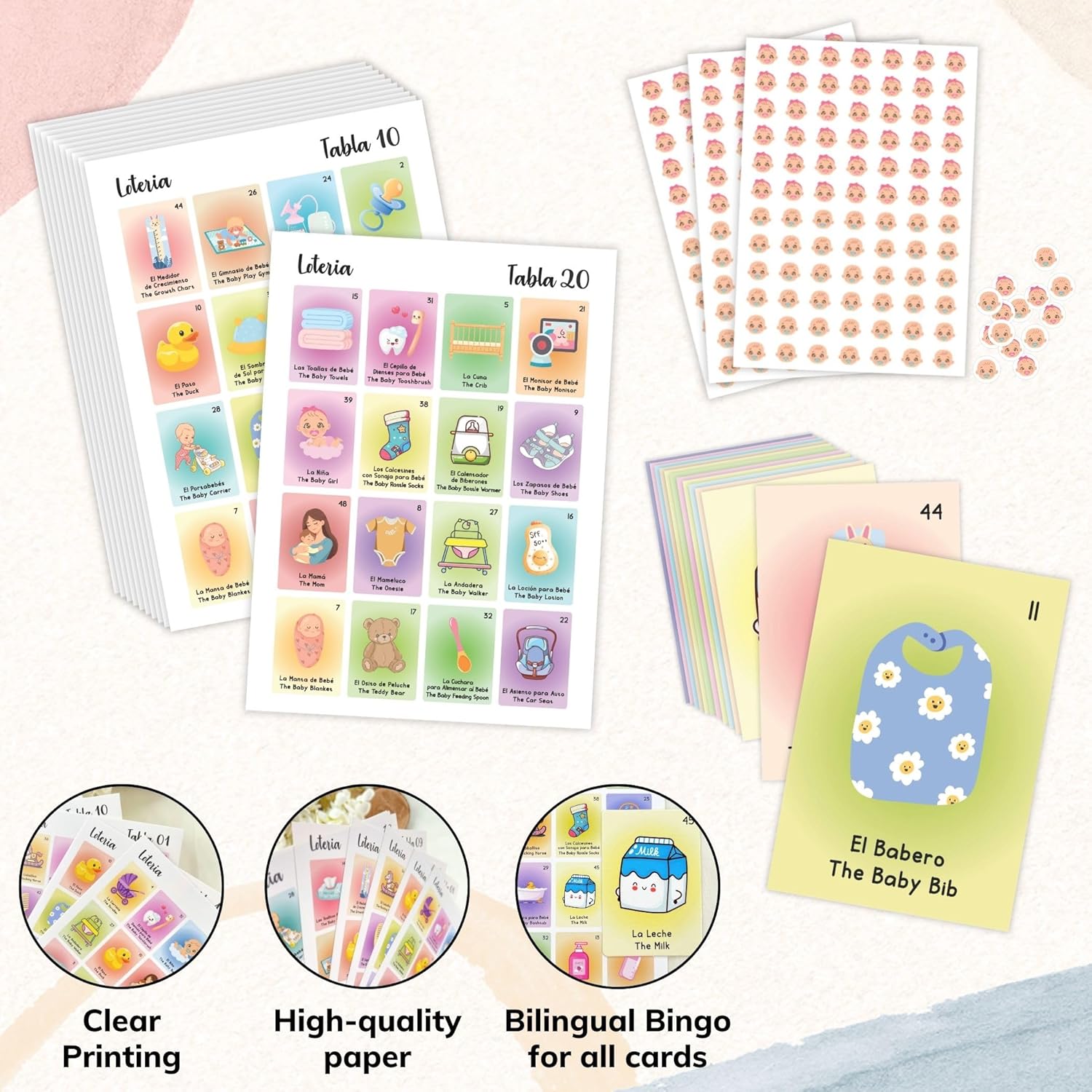 Baby Shower Games For Girls And Boys - Baby Shower Loteria Bilingual Activities For Kids Ideas, Funny Party Bingo Game Loteria Cards In Spanish And English For 50 Players