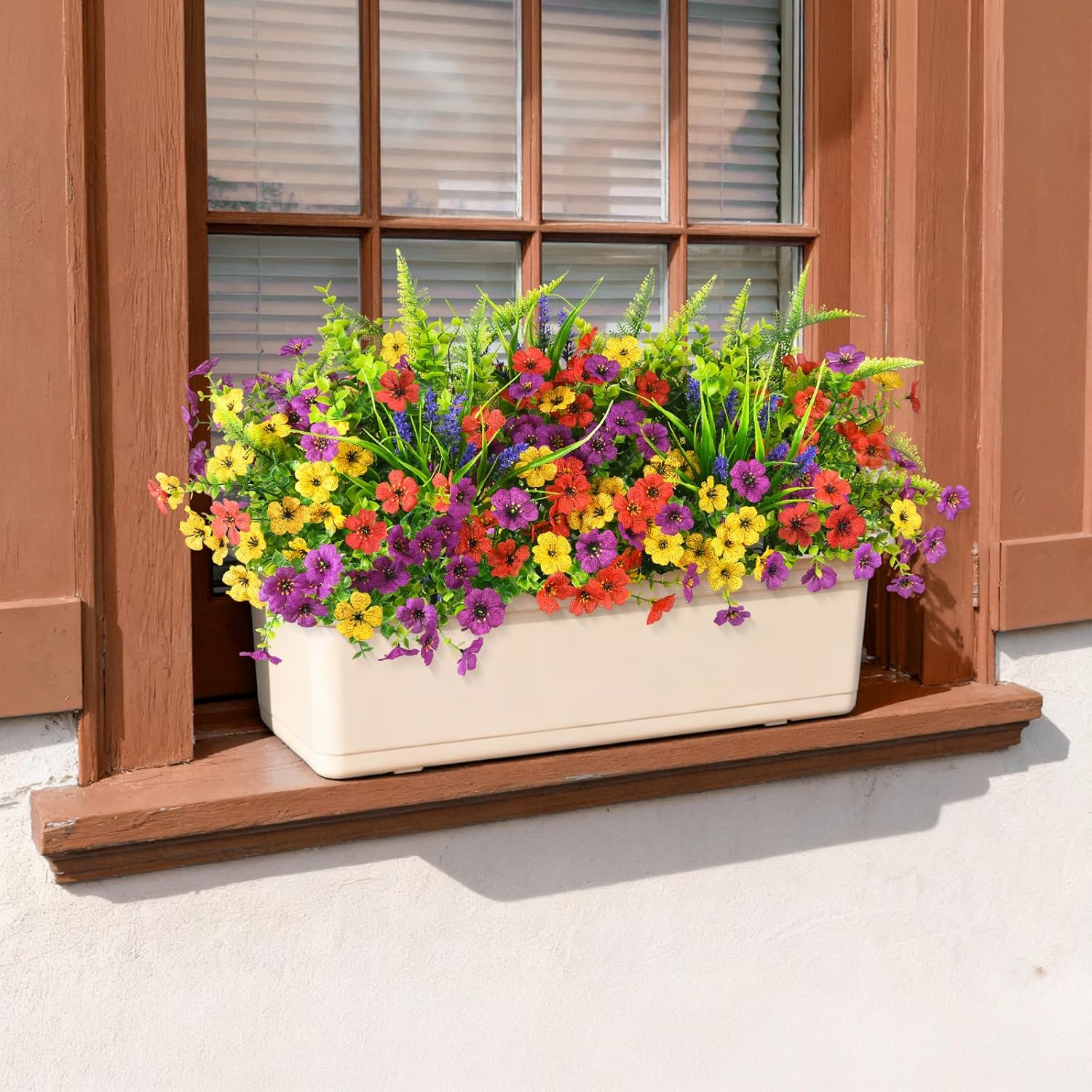 Artificial Fake Flowers Plants Outdoors Spring Decor, Faux Flowers Silk Daisy Eucalyptus Plants Uv Resisitant For Outside Planter Pot Front Porch Garden Patio Decoration(12 Bundles)