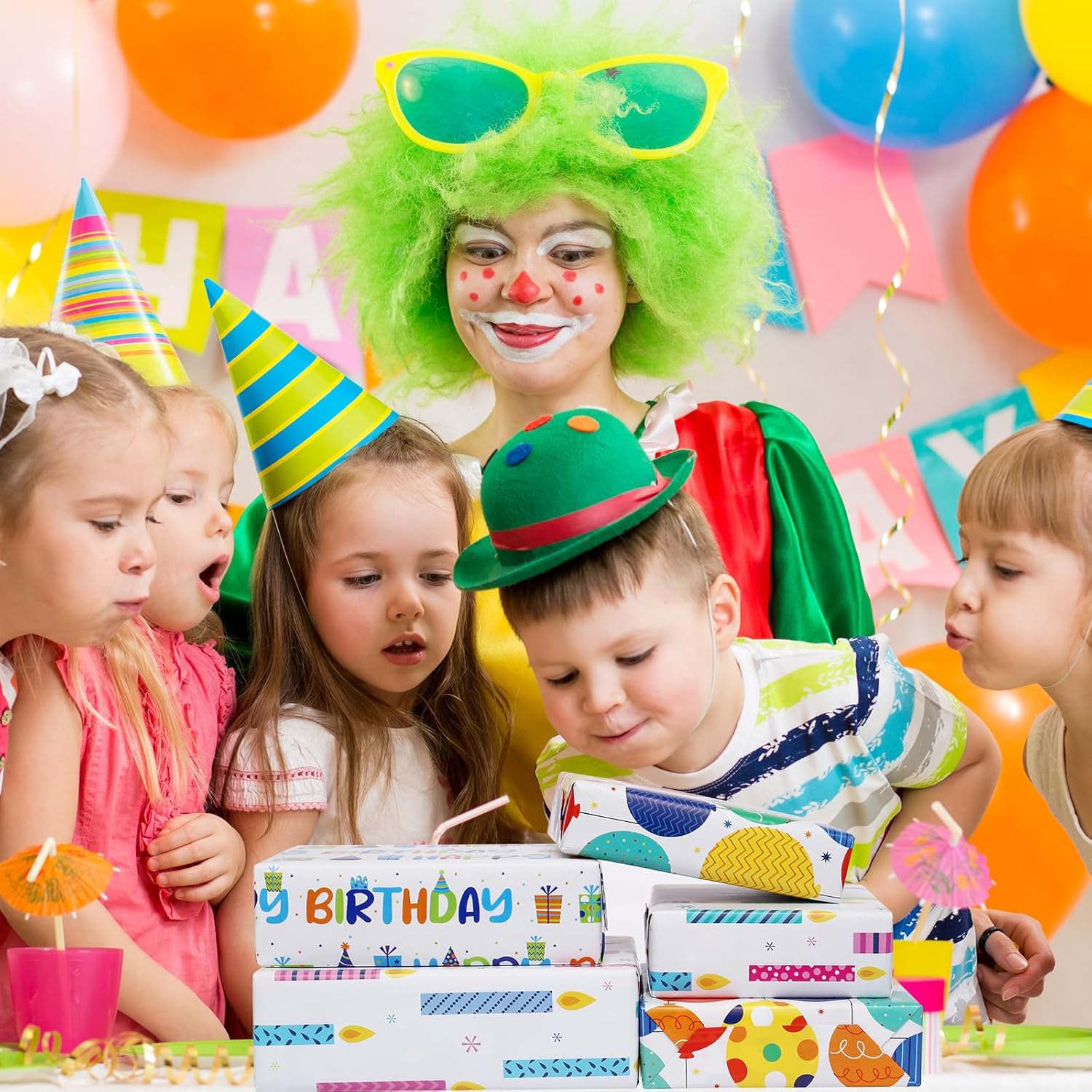 Birthday Wrapping Paper For Boys Girls Kids Men Women Holiday Party - 3 Large Sheets Colorful Balloon 'Happy Birthday' Candles Gift Wrap - 27 Inch X 39.4 Inch Per Sheet