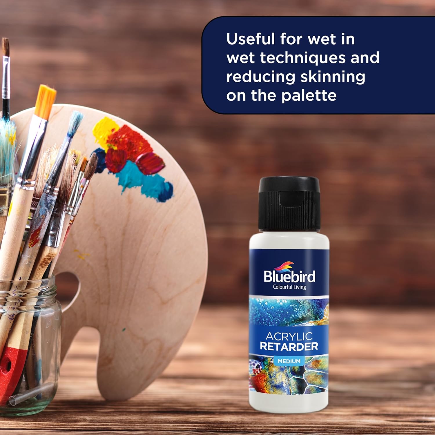 BLUEBIRD Acrylic Paint Retarder 3.4 Fl. Oz. / 100 ML, Artist Colors Acrylic Retarder, Additive Medium