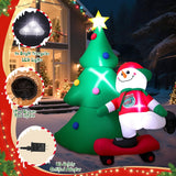 7 Ft Christmas Inflatable Snowboarding Snowman With Tree, Outdoor Yard Decoration With Built-In Led Lights, Blow Up Xmas